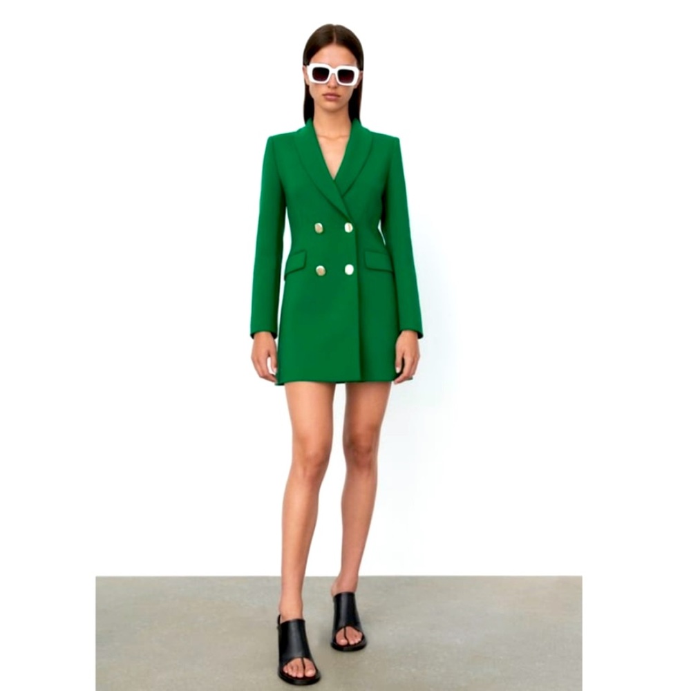 Zara Green Double Breasted Blazer
